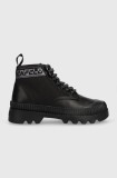 Karl Lagerfeld botine TREKKA II femei, culoarea negru, cu toc plat, KL42533