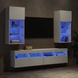 vidaXL Unități de perete TV cu LED-uri, 5 piese, alb, lemn prelucrat