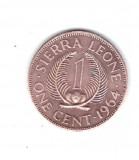 Moneda Sierra Leone 1 cent 1964, stare foarte buna, curata, Africa, Bronz