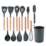 Set 12 ustensile bucatarie Cozevdnt, silicon alimentar, rezistent caldura, gri, antiaderent, cu suport, compatibil microunde