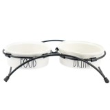 Suport metalic cu 2 boluri ceramica, diametru 15 cm