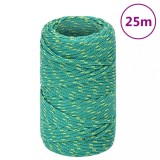 VidaXL Fr&acirc;nghie de barcă, verde, 2 mm, 25 m, polipropilenă