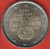 PORTUGALIA moneda 2 euro comemorativa 2020 - ONU, UNC, Europa, Cupru-Nichel