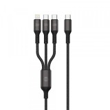 Cablu Incarcare USB-A - Lightning / 2 x USB-C Forever 3in1, 60W, 1.2m, Negru, Apple