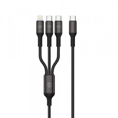 Cablu Incarcare USB-A - Lightning / 2 x USB-C Forever 3in1, 60W, 1.2m, Negru foto