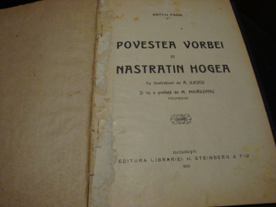 Anton Pann - Povestea vorbii si Nastratin Hogea - 1922 - ilustratii A. Iliescu foto