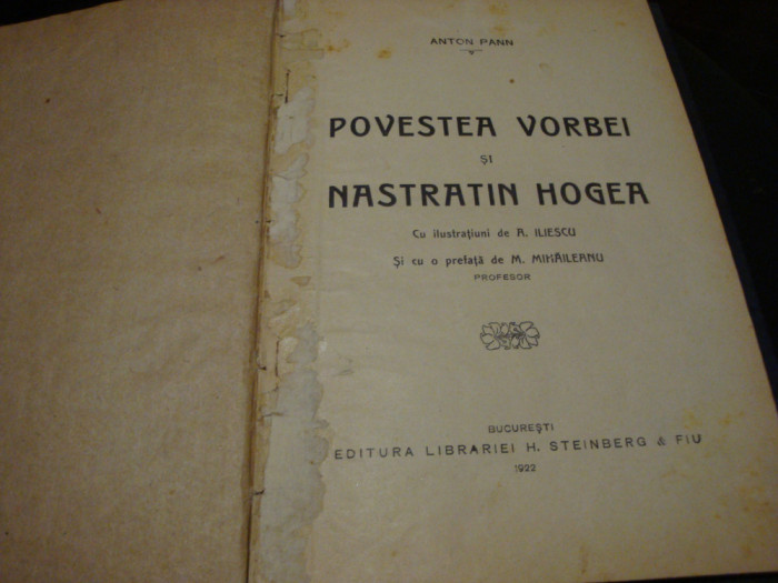 Anton Pann - Povestea vorbii si Nastratin Hogea - 1922 - ilustratii A. Iliescu