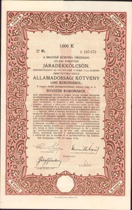 A646 Bon de stat austro-ungar la purtător, 1918