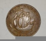 CY - Half penny 1942 Marea Britanie Anglia, Europa, Cupru (arama)