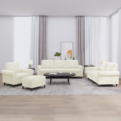 vidaXL Set de canapele cu perne, 4 piese, crem, catifea 3202188 foto