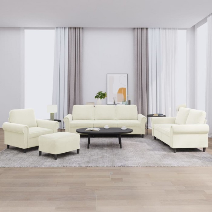 vidaXL Set de canapele cu perne, 4 piese, crem, catifea 3202188