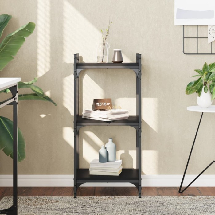 Gossi biblioteca cu 3 niveluri, negru, 40x30x86 cm, lemn prelucrat