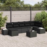 vidaXL Set de canapele pentru grădină cu pernă 8 pcs Negru Rattan poli 3347163