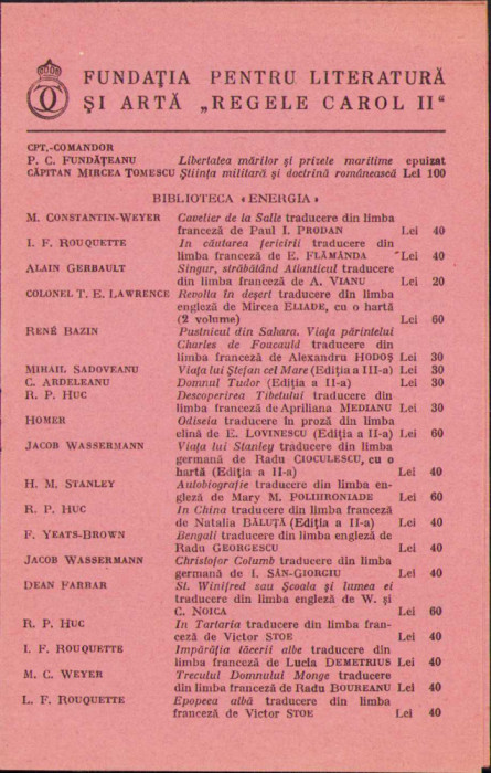 HST A188 Reclamă Fundația pentru Literatură și Artă Regele Carol II interbelică