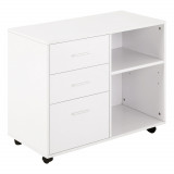 HOMCOM Mobilier Multifuncțional pentru Imprimantă cu 3 Sertare, Birou pe Roti, 80x40x65cm, Spațiu de Depozitare, Alb | Aosom Romania