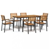 Cumpara ieftin Set mobilier de grădină, 7 piese, lemn masiv de acacia și metal