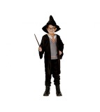 Costum Vrajitor Copii, Carnaval Halloween, Negru, 7-8 Ani, Godan, Set 4 Piese: Camasa, Palton, Pantaloni, Palarie