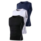 Set 3 Maiouri Compresie Barbati, Sport, Fara Maneci, Uscare Rapida, Elasticitate Ridicata, Multicolor - L, Oem