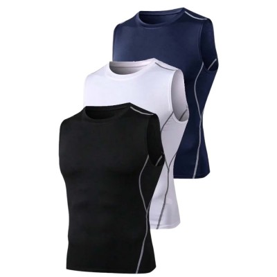 Set 3 Maiouri Compresie Barbati, Sport, Fara Maneci, Uscare Rapida, Elasticitate Ridicata, Multicolor - L foto