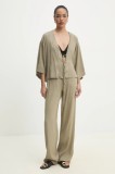 Answear Lab cămașă și pantaloni cu amestec de in femei, culoarea verde