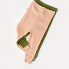 Set 2 pantaloni bebe unisex din bumbac organic si modal - Verde/Blush, BabyCosy (Marime: 3-6 Luni)