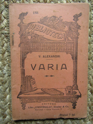 V.Alecsandri- Varia - BPTnr.188 interbelica Ed.Universala Alcalay foto