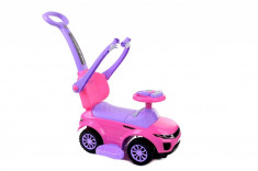 Masinuta pentru copii 3 in 1, cu impingator si bariera de siguranta, volan cu melodii, pentru copii 2-4 ani, culoare roz foto