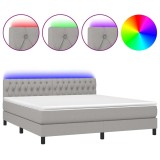 Cumpara ieftin Pat cu arcuri, saltea si LED, gri deschis, 180x200 cm, textil