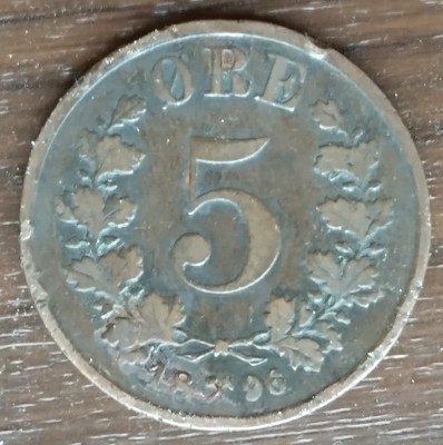 Moneda Norvegia - 5 Ore 1896 foto