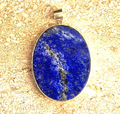 pandativ oval piatra naturala Lapis Lazuli montat in Argint de mari dimensiuni 50 x 40 mm foto
