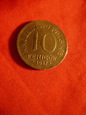Moneda 10 fenigi 1917 Polonia ocupatie Germano-Austriaca ,otel ,cal.apr.NC foto
