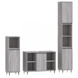 Cumpara ieftin Set mobilier de baie, 3 piese, gri sonoma, lemn prelucrat