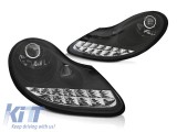Set de faruri tuning cu DRL potrivit pentru Porsche Boxster 986, 911 Carrera 996 1996-2001 cu baza neagra, stanga si dreapta Performance AutoTuning