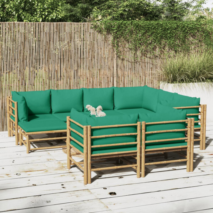 Set mobilier de gradina cu perne verzi, 10 piese, bambus GartenMobel Dekor