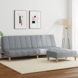 Canapea extensibilă cu taburet, 2 locuri, gri deschis, textil
