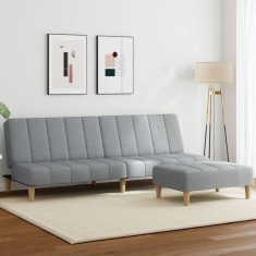 vidaXL Canapea extensibilă cu taburet, 2 locuri, gri deschis, textil