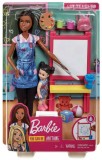 Papusa Barbie Dark Skin Art Teacher &amp; Brunette Kid (gjm30)