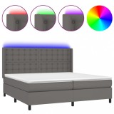 Cumpara ieftin Pat cu arcuri, saltea si LED, gri, 200x200 cm, piele ecologica