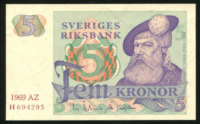 p118 SUEDIA 5 KRONOR COROANE 1969 NECIRCULATA UNC foto