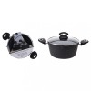 Cratita Aluminiu Forjat Excellent Houseware 24cm, 5L, Negru, Capac Sticla, Inductie, Antiaderenta, Vase Gatit
