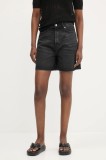 HUGO pantaloni scurti jeans femei, culoarea negru, neted, high waist, 50538855