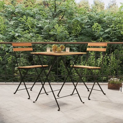 Set mobilier de bistro pliabil, 3 piese, lemn masiv tec și oțel foto