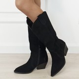 Cizme negre din piele naturala cu toc comod 6396 113