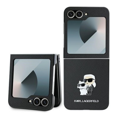 Husa pentru Samsung Galaxy Z Flip7 FE F761 / Z Flip6 F741, Karl Lagerfeld, Saffiano Karl &amp;amp; Choupette Metal, Neagra foto