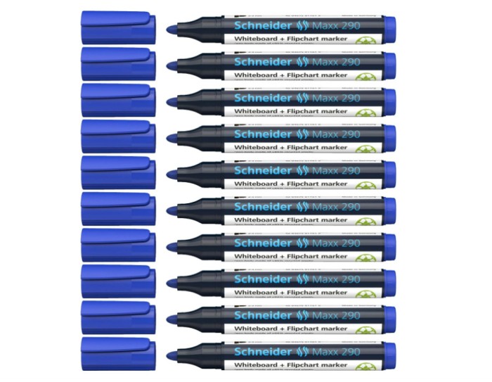 Set 10 Markere reincarcabile Schneider Maxx 290, 1-3mm, albastru - RESIGILAT