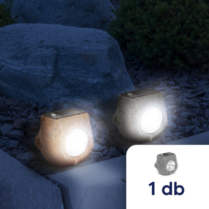 Lampă solară cu LED-uri pentru exterior - &quot;grey stone&quot; - alb rece - 80 x 56 x 70 mm - 1 bucată
