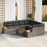 Set de Canapea de Grădină cu 9 Piese cu Perne Gri Ratan Polimeric Acacia, Sofa de Grădină cu 2 Locuri cu Compartiment de Depozitare &amp; Perne Gri Ratan, vidaXL