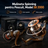 Mulineta Spinning Pescuit SB 2000 - Frana Reglabila, Maner Pliabil