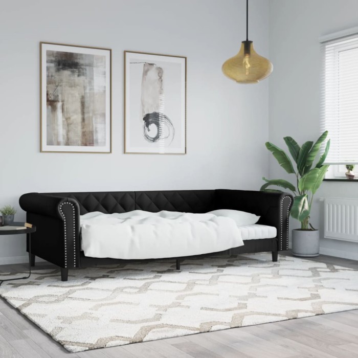 vidaXL Cadru de pat, negru, 100x200 cm, piele ecologică