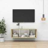 Dulap TV montat pe perete, stejar Sonoma &amp; alb 37x37x107 cm PAL GartenMobel Dekor, vidaXL